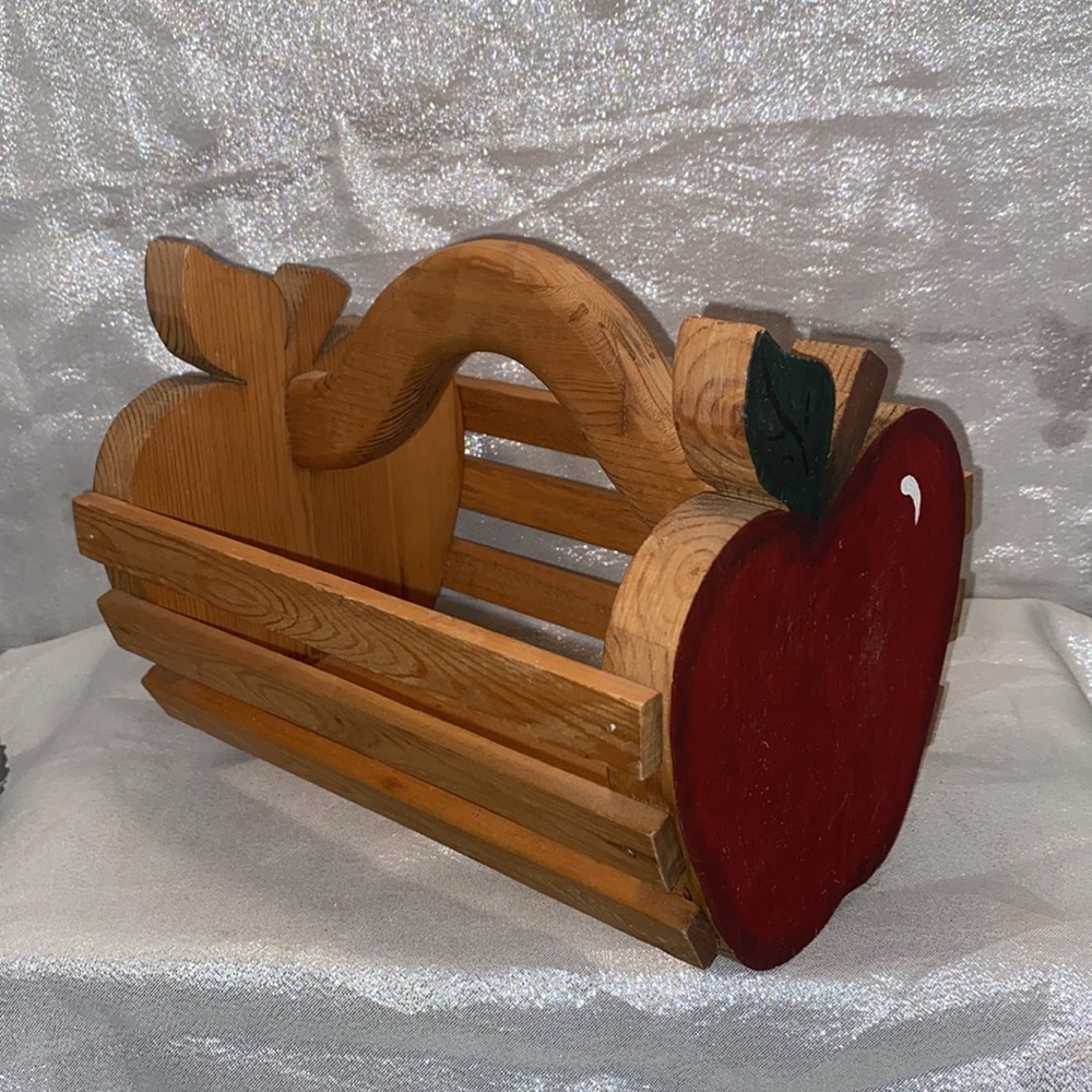 Folk Art Wooden Red Apple basket